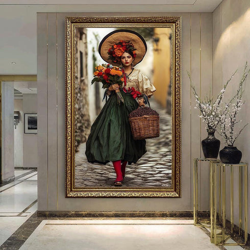 Çiçek Taşıyan Kadın Meksika Stili Tablo