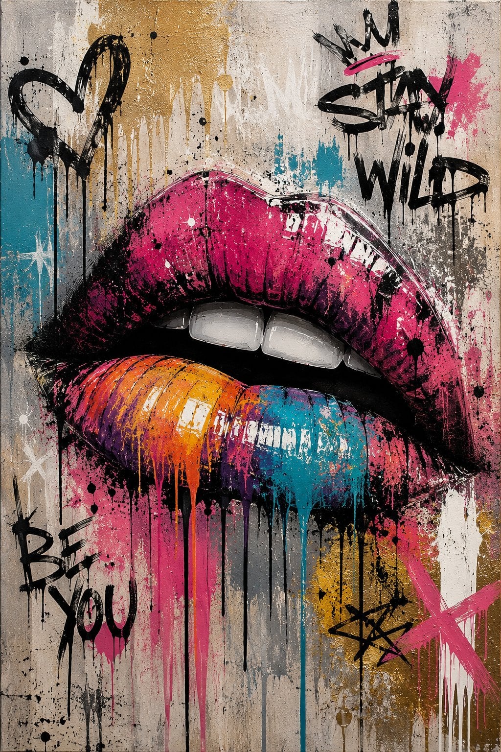 Grafiti Dudaklar Renkli Urban Pop Art Kanvas Tablo