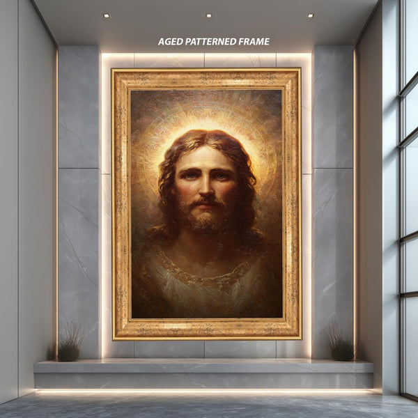 Jesus Christ Portrait Canvas, Golden Halo Oil Painting, Christian Wall Art, Religious Home Decor, Savior of the World Print, Faith Gift