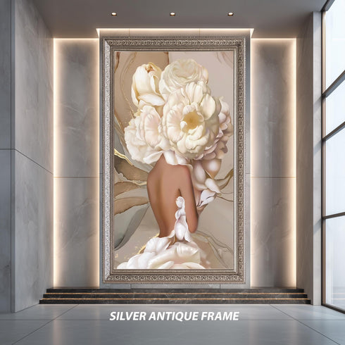 Floral Woman Abstract Portrait Canvas Art Modern Minimalist White Flower Print Elegant Feminine Wall Decor Contemporary Design