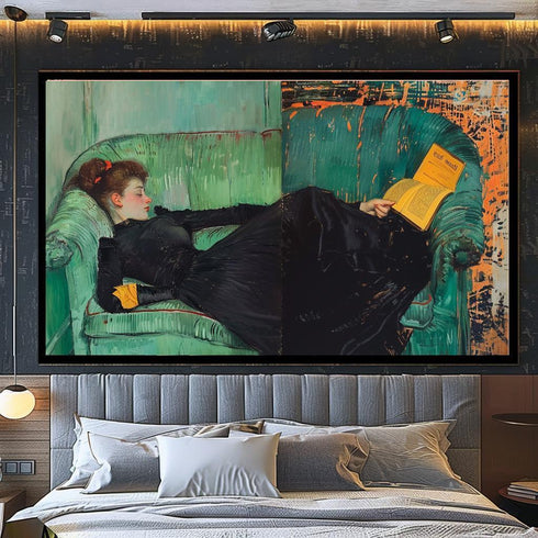 Vintage Klasik Kitap Okuyan Kadın Tablo