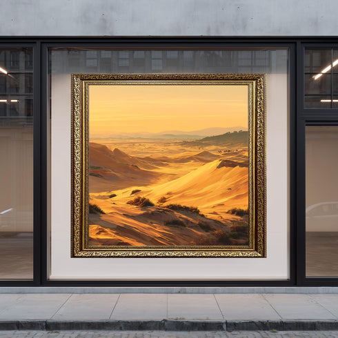 Sahara Desert Canvas Wall Art, Golden Sunset Sand Dunes Print, Large Landscape Print, Warm Orange Boho Decor, Camel Caravan Art