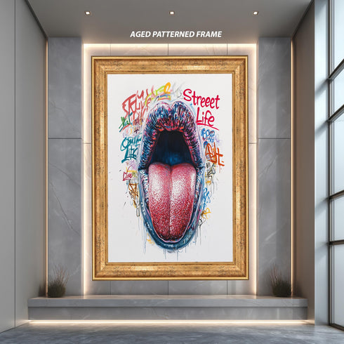 Bold Tongue Pop Art Street Style Canvas, Graffiti Mouth Wall Art, Urban Contemporary Print for Modern Loft or Teen Room Decor