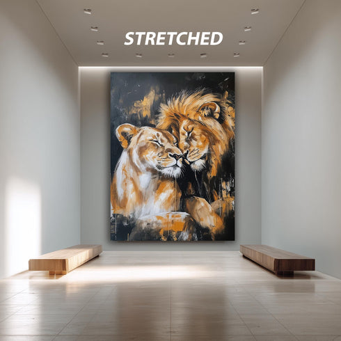 Lion Couple Wall Art Print, Romantic Wildlife Print Poster, Majestic Animal Love Artwork, Safari King and Queen Home Decor