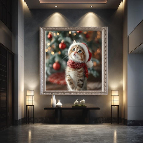 Yılbaşı Ağacı ve Minik Kedi Tablo