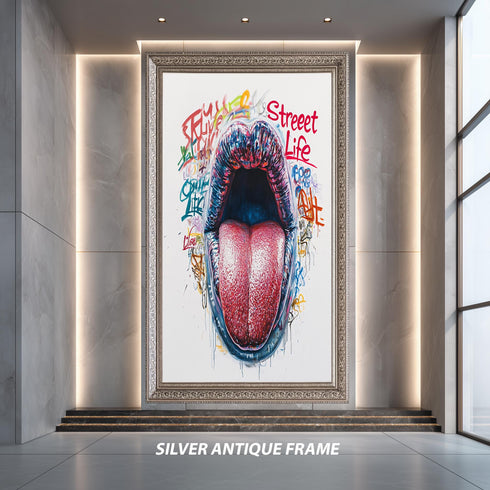 Bold Tongue Pop Art Street Style Canvas, Graffiti Mouth Wall Art, Urban Contemporary Print for Modern Loft or Teen Room Decor