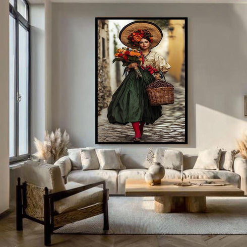 Çiçek Taşıyan Kadın Meksika Stili Tablo