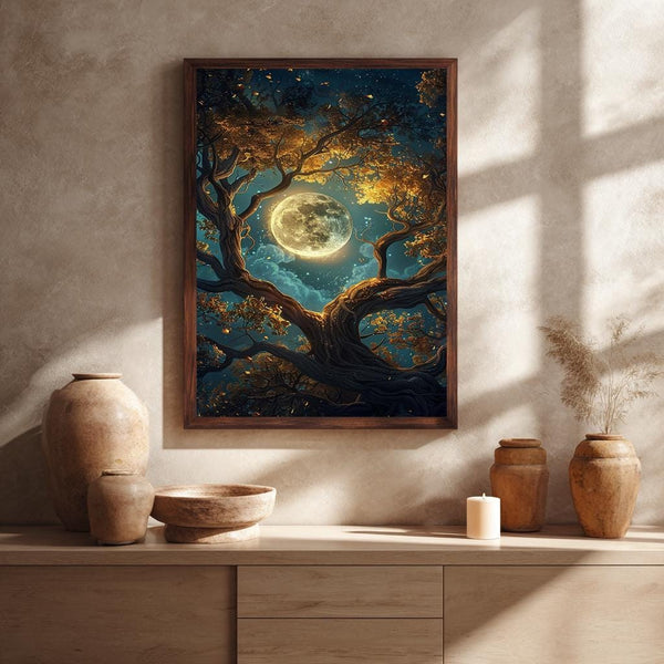 Ağaç ve Ay Manzarası Tablo