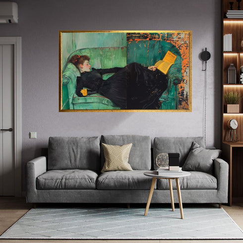 Vintage Klasik Kitap Okuyan Kadın Tablo