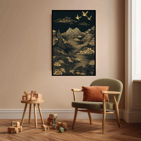 Oryantal Altın Asya Stili Dağlar Tablo