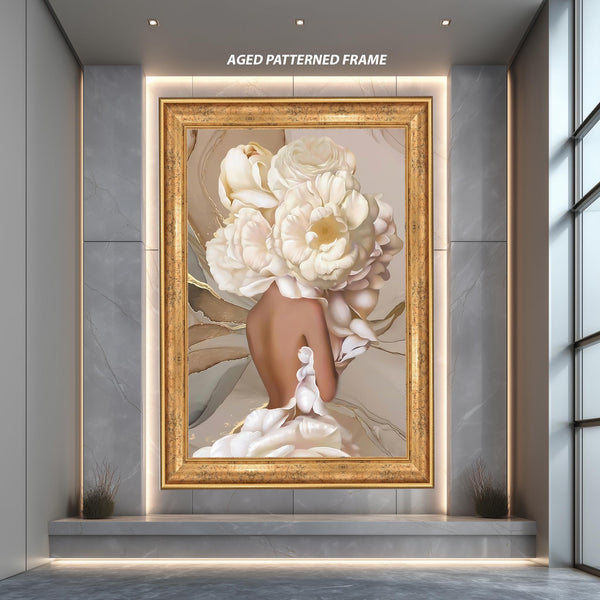 Floral Woman Abstract Portrait Canvas Art Modern Minimalist White Flower Print Elegant Feminine Wall Decor Contemporary Design