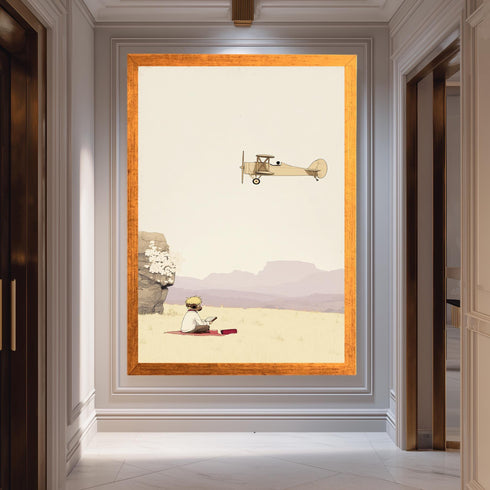 Çocuk ve Uçak Vintage Tablo