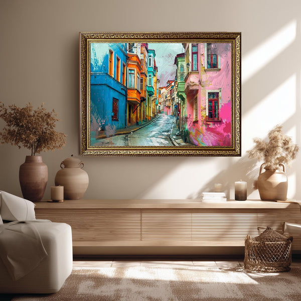 Color Splash Urban Street Canvas Art, Vibrant Canvas Cityscape Print, Artistic Architecture Wall Decor for Creative Interiors