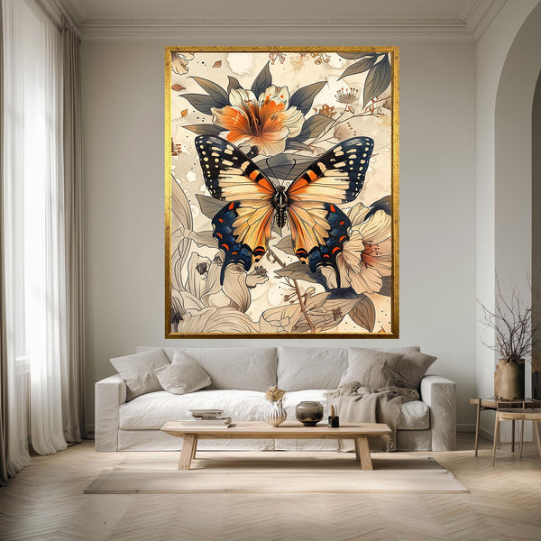 Butterfly and Floral Wall Art Print, Botanical Nature Insect Illustration, Vintage Butterfly Poster for Boho Home or Bedroom Decor