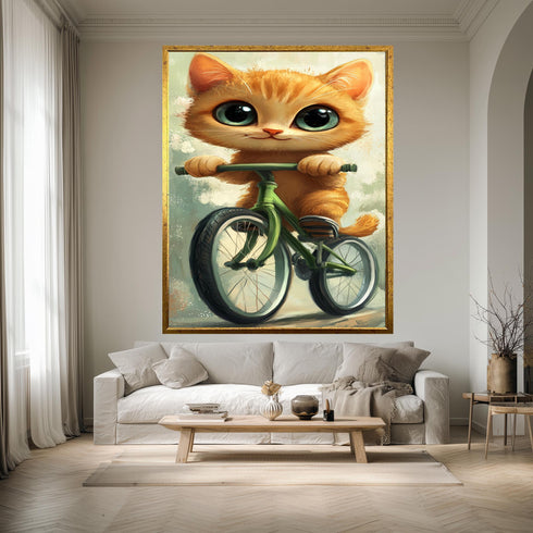 Bisiklet Süren Kedi Tablosu