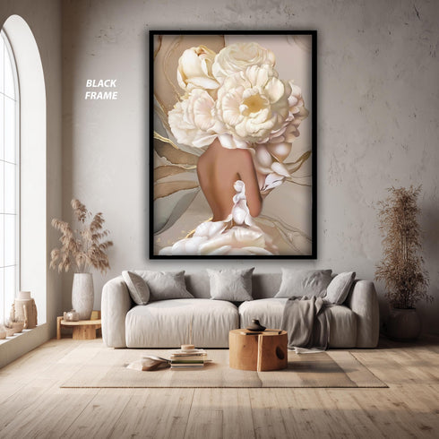 Floral Woman Abstract Portrait Canvas Art Modern Minimalist White Flower Print Elegant Feminine Wall Decor Contemporary Design