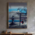 Japanese Torii Gate Canvas Art, Full Moon Night Landscape, Stone Lantern Print, Blue Woodblock Style, Zen Garden Decor, Shin Hanga