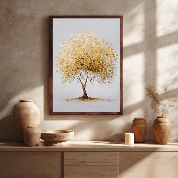 Golden Tree Canvas Wall Art Printable | Elegant Minimalist Tree Of Life Poster | Gold Leaf Modern Canvas Art Home Decor