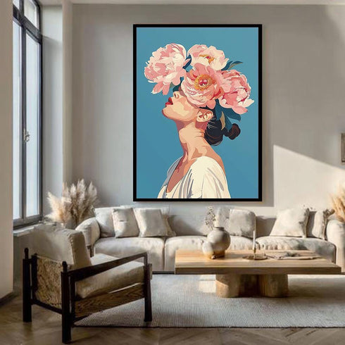 Çiçek Başlı kadın Güller Tablo