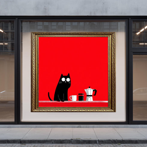 Kahve İçen Kedi Çizgi Tablo