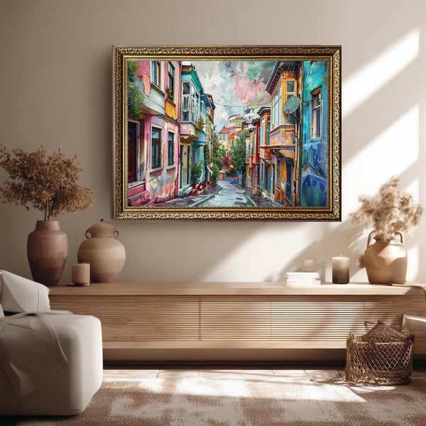 Watercolor City Street Canvas Wall Art, Artistic Historic Alleyway Print, Colorful Urban Architecture Decor for Creative Interiors