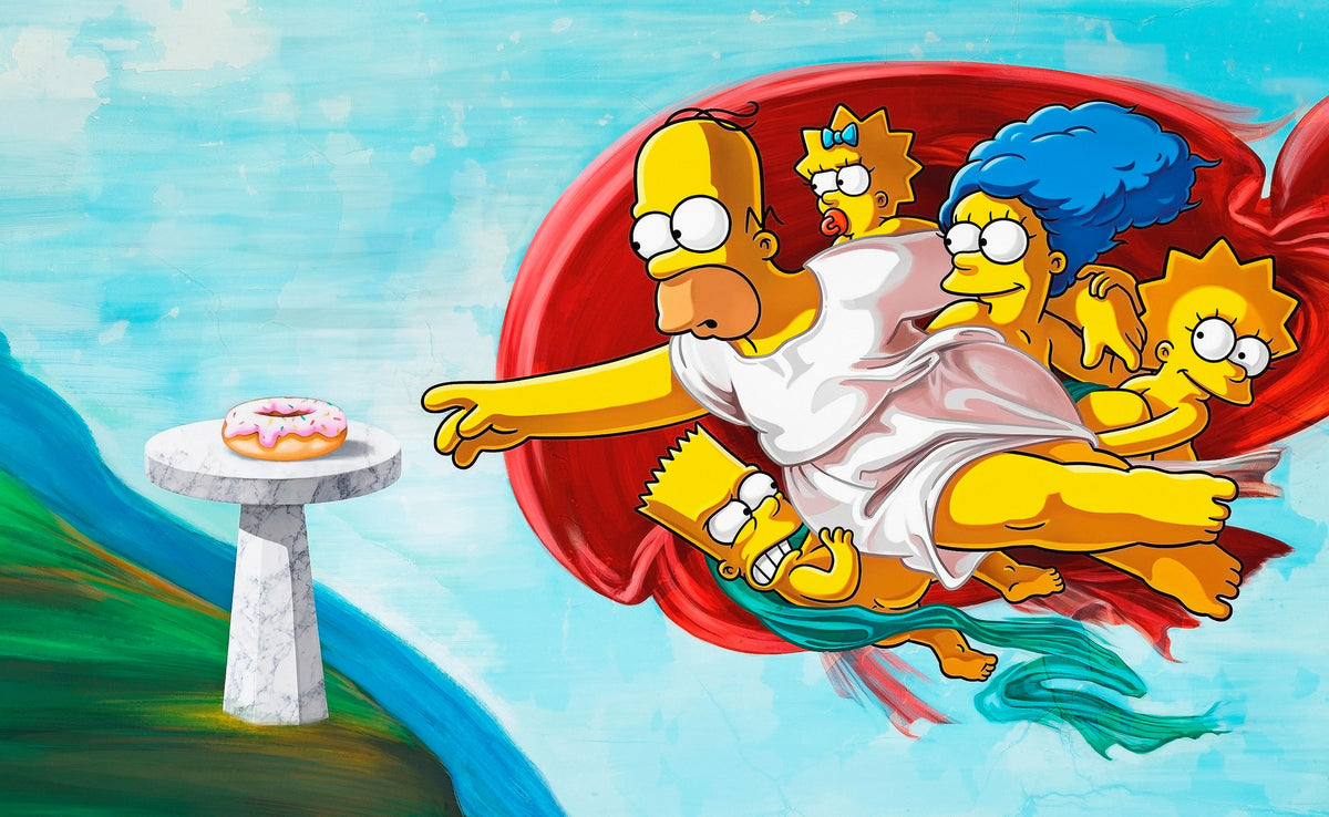 Simpsonlar Adem'in Yaratılışı Parodisi Yatay Kanvas Tablo