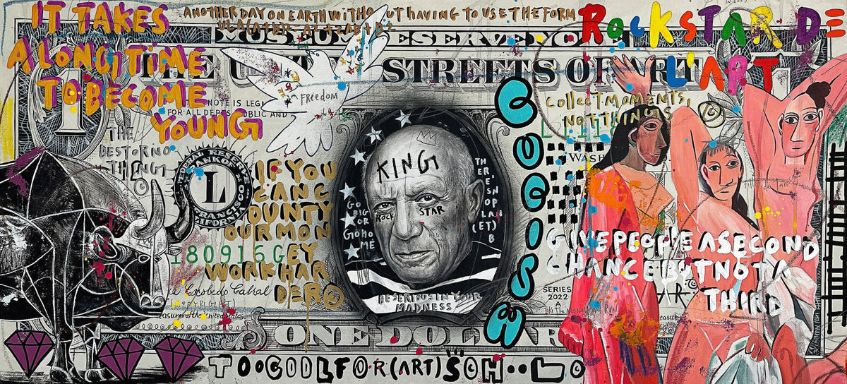 Pop Art Dolar Kolaj Panoramik Kanvas Tablo
