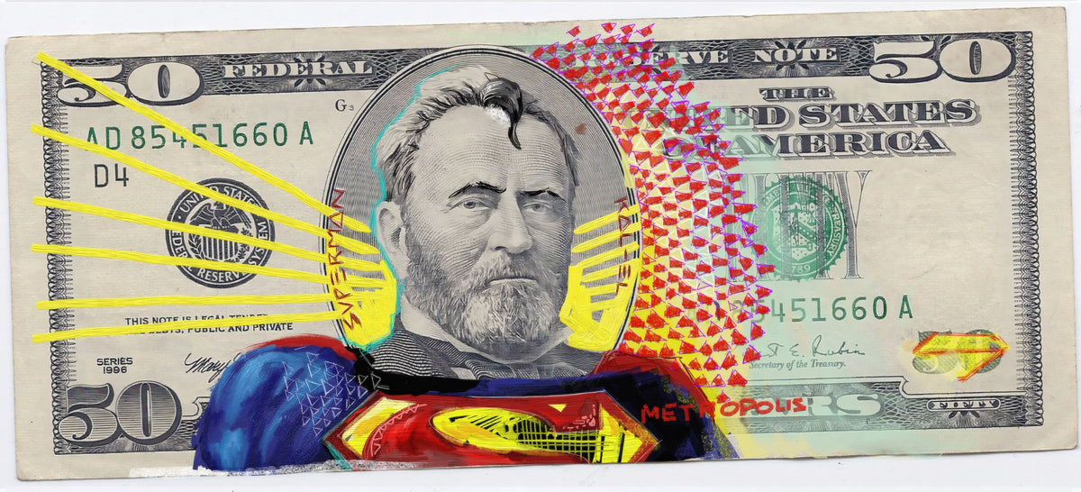 Superman 50 Dolar Pop Art Panoramik Kanvas Tablo