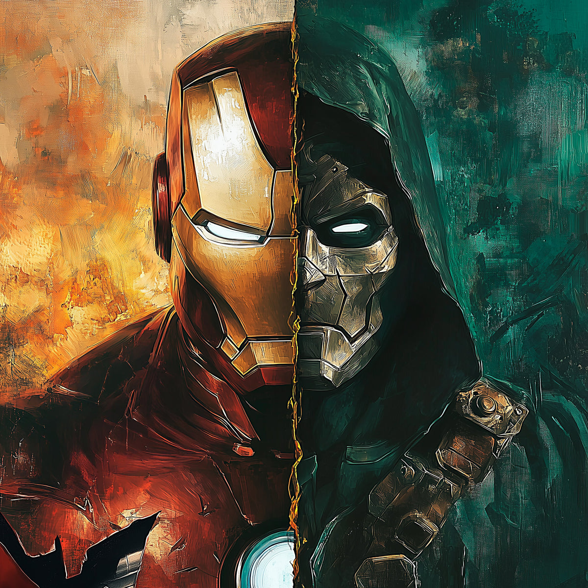 Iron Man ve Doctor Doom İkiz Portre Kare Kanvas Tablo