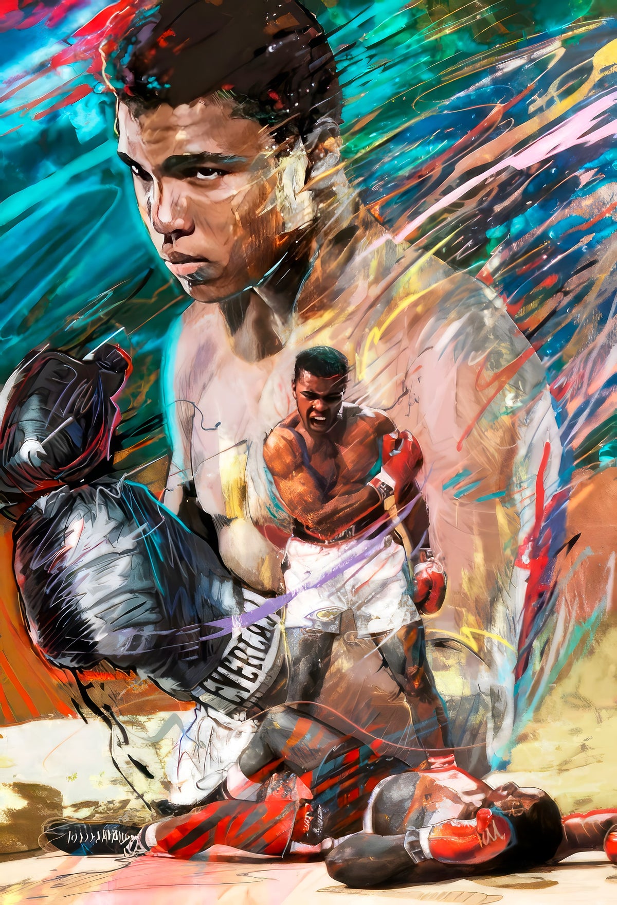 Muhammad Ali Boks Pop Art Dikey Kanvas Tablo