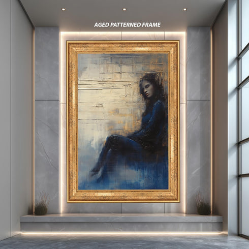 Abstract Woman Wall Art Print, Melancholic Blue Painting Poster, Emotional Figurative Artwork, Modern Contemporary Home Decor
