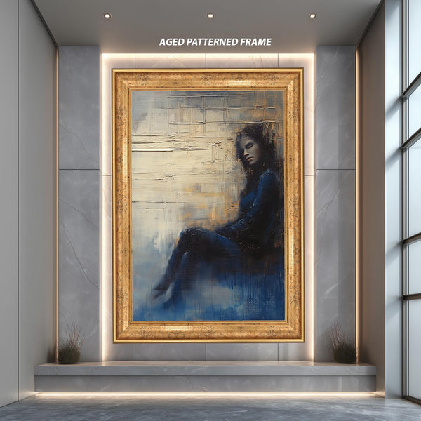 Abstract Woman Wall Art Print, Melancholic Blue Painting Poster, Emotional Figurative Artwork, Modern Contemporary Home Decor