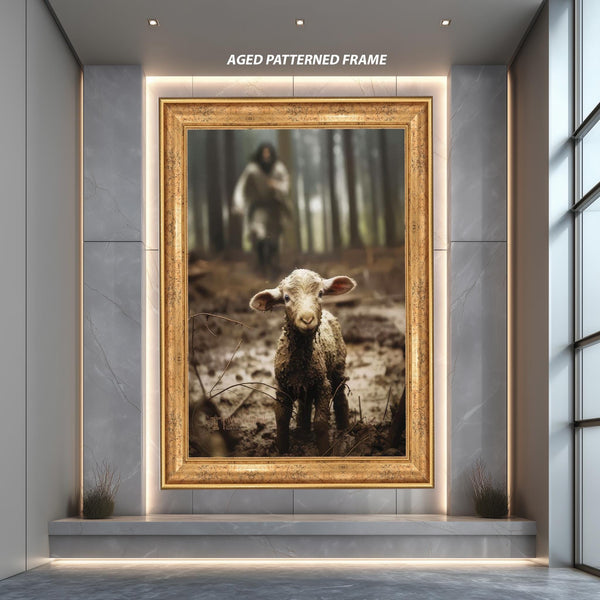 Lost Lamb and Shepherd in Forest Scene Faith Christian Art Print Symbol of Protection and Hope Religious Wall Decor Gift
