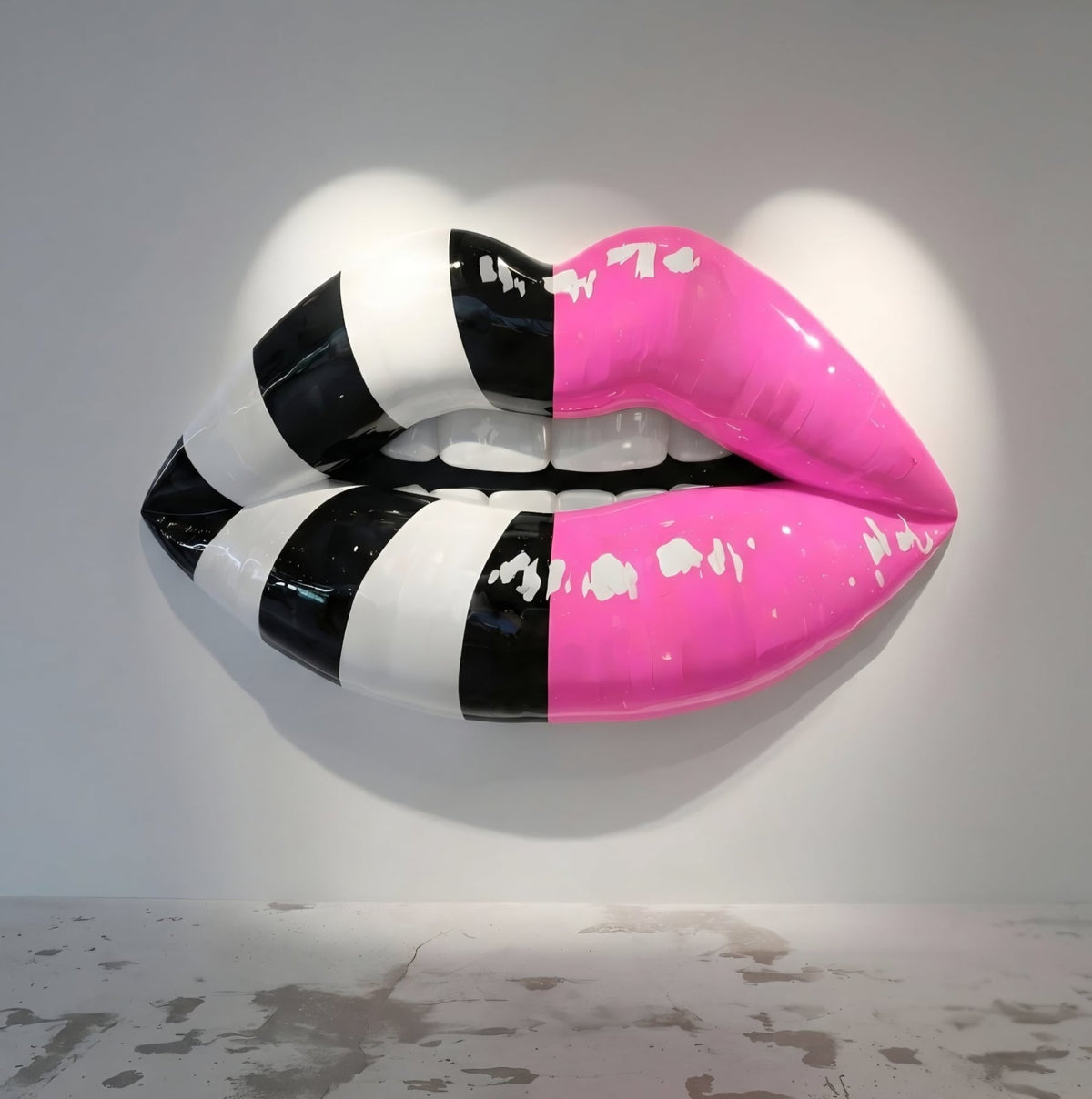 Pembe Siyah Soyut Dudaklar Pop Art Kare Kanvas Tablo