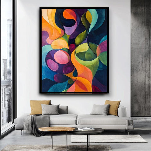 Abstract Colorful Wall Art, Bold Geometric Shapes Canvas, Vibrant Modern Art, Contemporary Abstract Painting, Dynamic Artwork for Home
