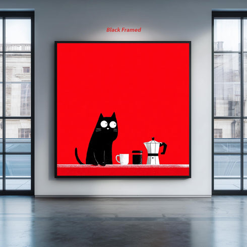 Kahve İçen Kedi Çizgi Tablo