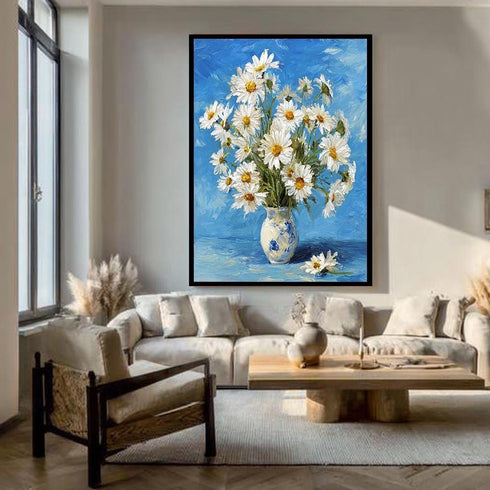 Beyaz Çiçekler Kavanozda Tablo