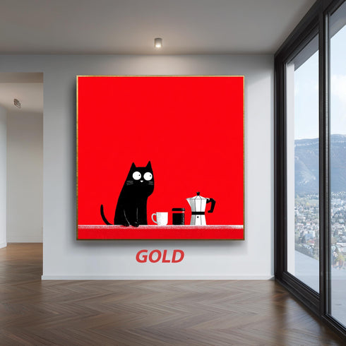 Kahve İçen Kedi Çizgi Tablo