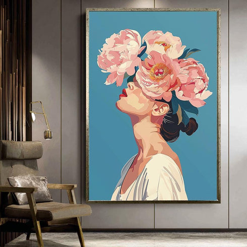 Çiçek Başlı kadın Güller Tablo