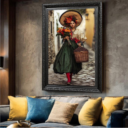 Çiçek Taşıyan Kadın Meksika Stili Tablo