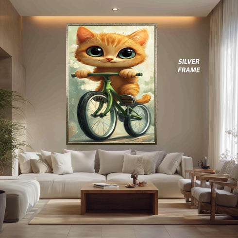 Bisiklet Süren Kedi Tablosu