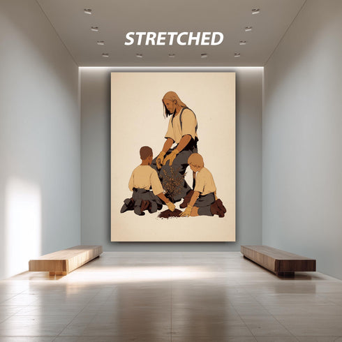 Jesus Gardening with Children Canvas, Carpenter Jesus Art, Christian Boys Room Decor, Faith of Mustard Seed, Religious Nursery