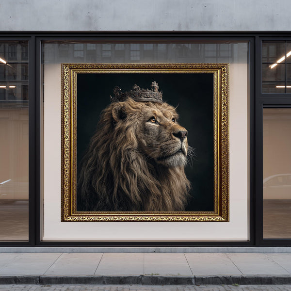 Crowned Lion Side Portrait Wall Art Royal Jungle King Animal Print Majestic Lion Canvas for Luxury Home or Office Statement Decor