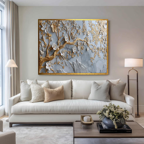 Lüks Stil Yağlı Boya Görünümlü Ağaç Tablo