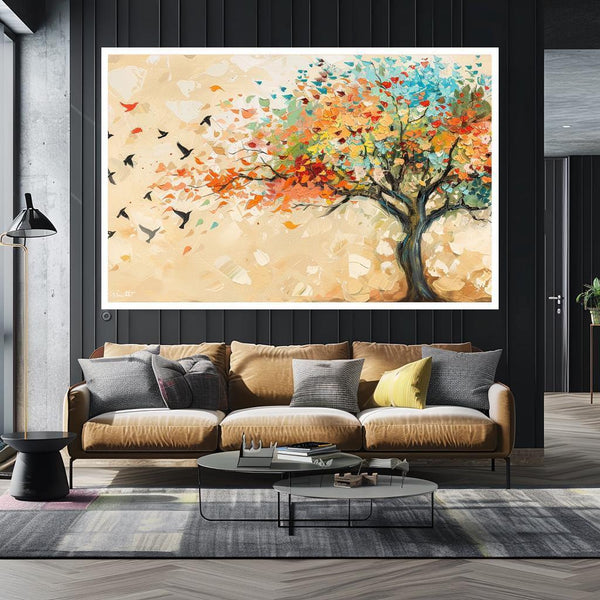 Ağaç ve Kelebekler Tablo Renkli Tablo