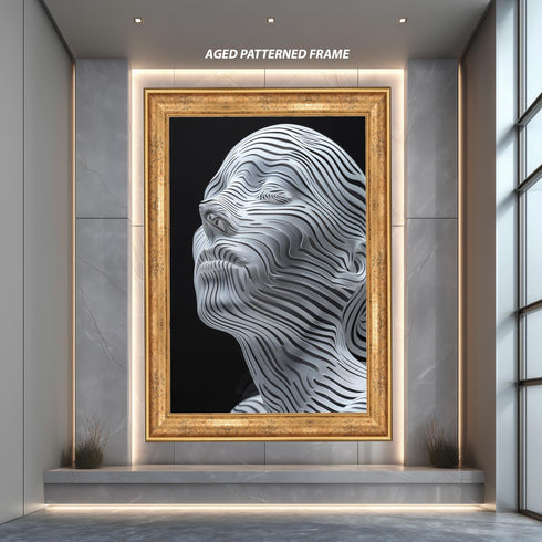 Abstract 3D Face Line Art Print, Surreal Contour Sculpture Wall Art, Futuristic Modern Canvas Poster for Minimalist Home or Office Decor