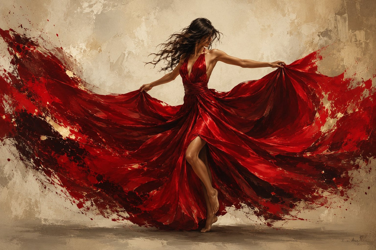 Kırmızı Elbiseli Dansçı Modern Dans Kanvas Tablo