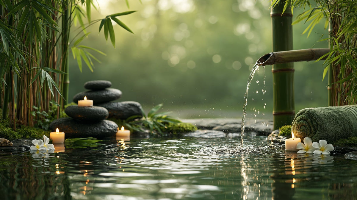 Bambu ve Su Huzurlu Meditasyon Spa Kanvas Tablo