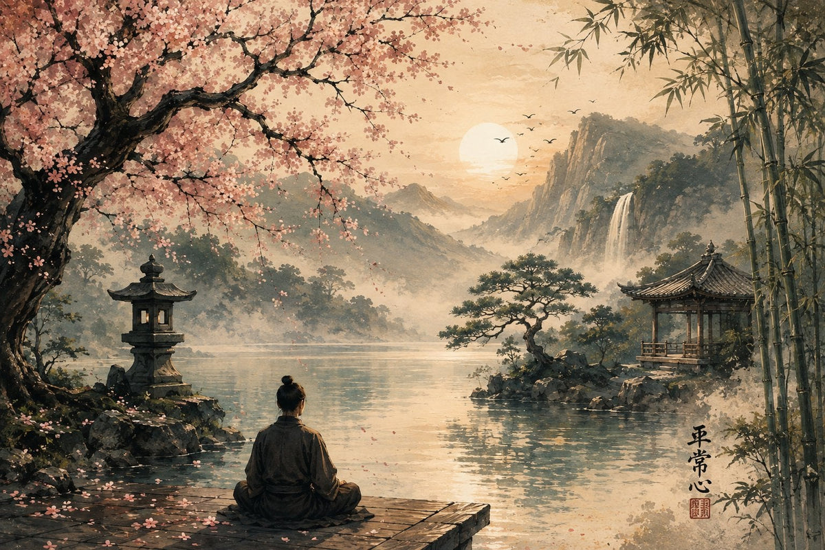 Doğada Meditasyon Yapan Buda Yatay Kanvas Tablo