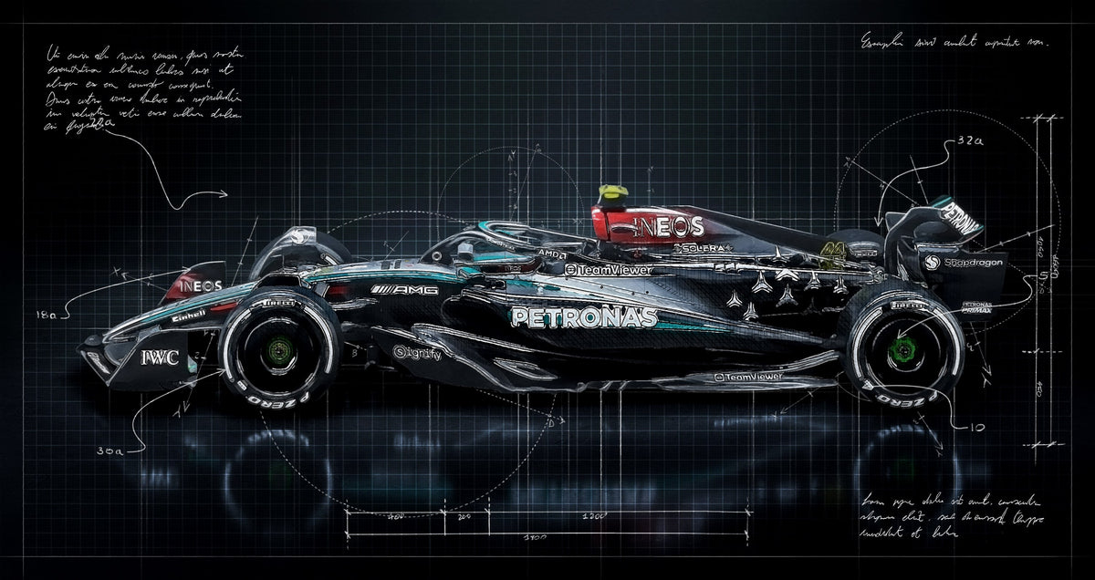 Mercedes F1 Gece Teknik Çizim No.3 Yatay Kanvas Tablo